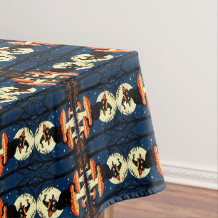 A Little Black Witchy Cat Sitting On A Toadstool 1 Tablecloth