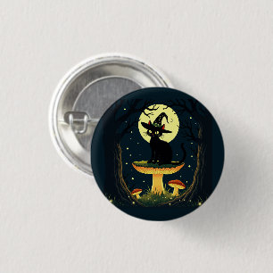 A Little Black Witchy Cat Sitting On A Toadstool 4 3 Cm Round Badge