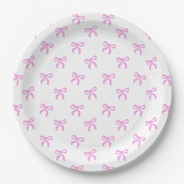 A Little Blue Jean Baby Pink Coquette Bow Paper Plate (Front)