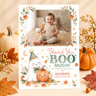 A Little Boo 1st Birthday Photo Thank You Card