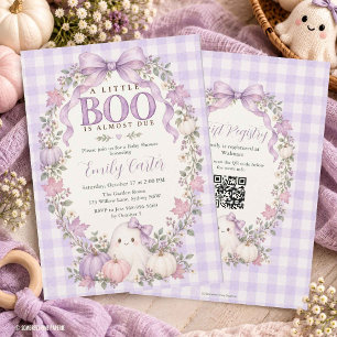 A Little Boo Baby Shower Purple Coquette QR Invitation