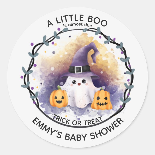 A Little Boo Baby Shower Round Sticker Cute Ghost (Front)
