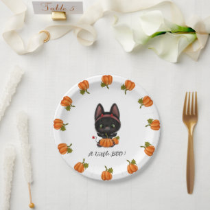 A Little Boo black cat baby shower Paper Plate