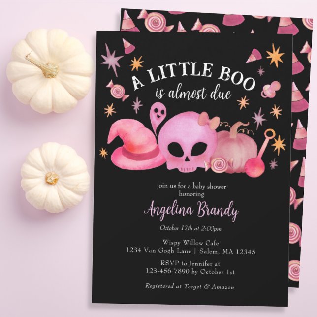 A Little Boo Black & Pink Halloween Baby Shower Invitation (Creator Uploaded)