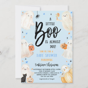 A Little Boo Blue Halloween Ghost Boy Baby Shower Invitation