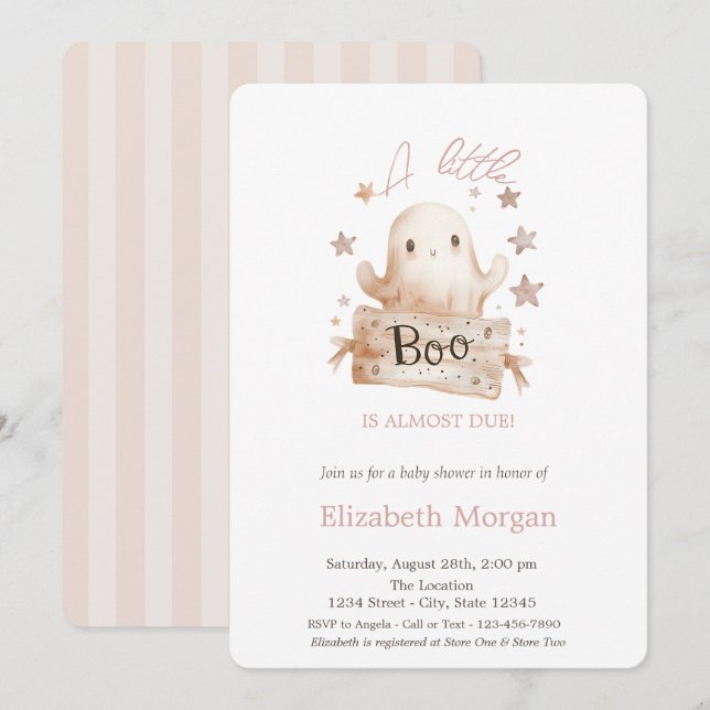 A Little Boo Boho Ghost Stripes Halloween Invitation (Front/Back)
