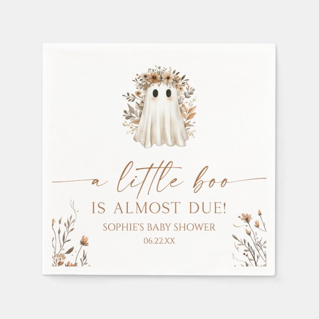 A Little Boo Boho Ghost Wildflower Baby Shower Napkin (Front)