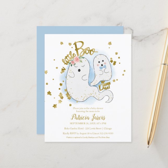 A Little Boo Budget Boy Baby Shower Invitation (Front/Back In Situ)