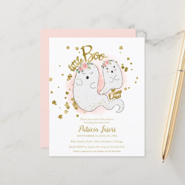 A Little Boo Budget Girl Baby Shower Invitation (Front/Back In Situ)