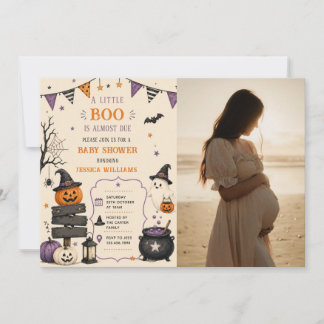 A Little Boo Cute Ghost Baby Shower Photo Invitation