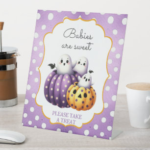 A Little Boo Cute Ghost Halloween Babies are Sweet Pedestal Sign