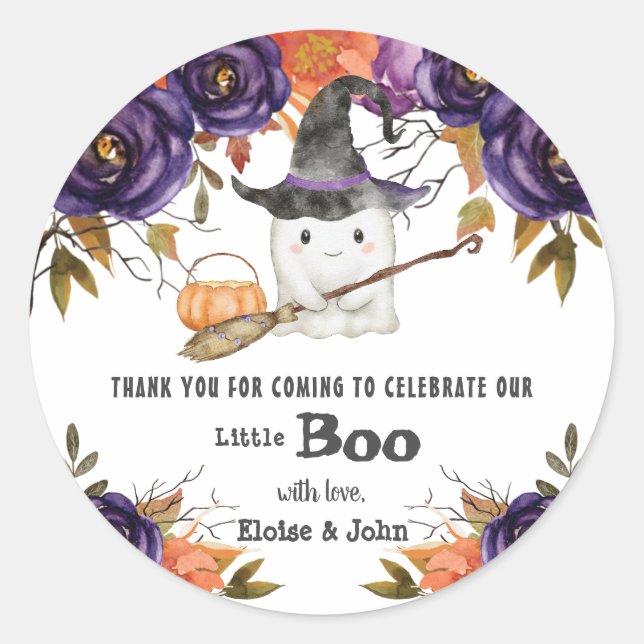 A Little Boo Cute Ghost Halloween Baby Shower Classic Round Sticker (Front)