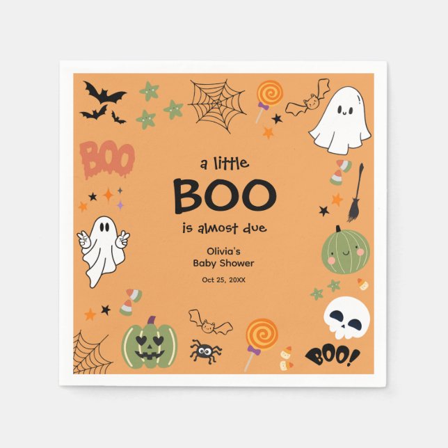 A Little Boo Cute Ghost Halloween Baby Shower Napkin (Front)