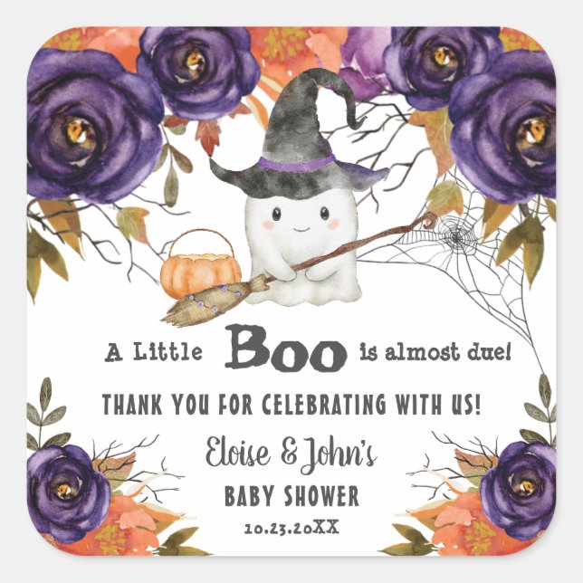 A Little Boo Cute Ghost Halloween Baby Shower Square Sticker (Front)