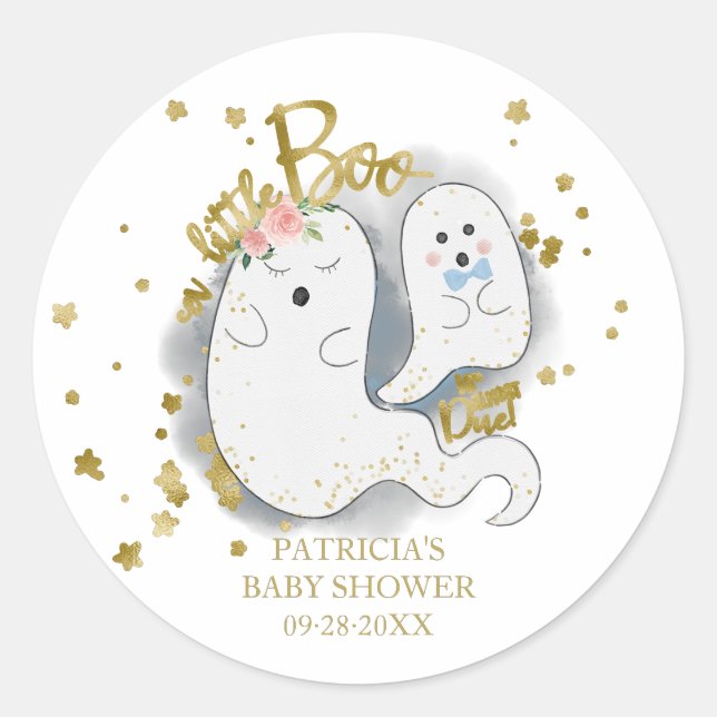 A Little Boo Cute Halloween Boy Baby Shower Classic Round Sticker (Front)