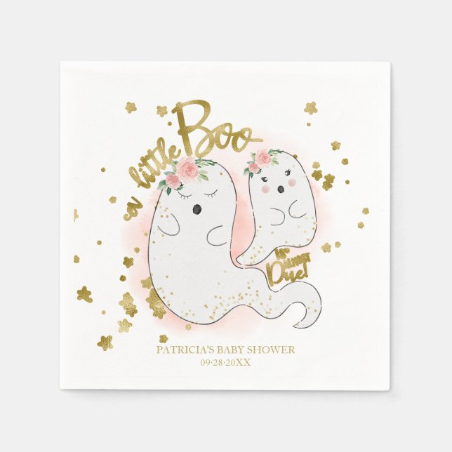 A Little Boo Cute Halloween Girl Baby Shower Napkin (Front)