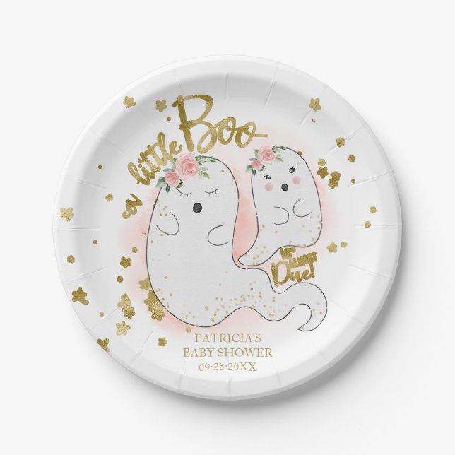A Little Boo Cute Halloween Girl Baby Shower Paper Plate (Front)