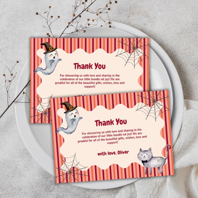 A Little Boo Ghost Cat Fall Autumn Baby Shower Thank You Card (A Little Boo Ghost Cat Fall Autumn Baby Shower Thank You Card)