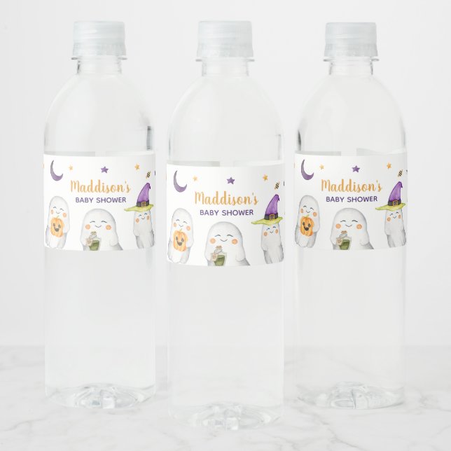 A Little Boo Ghost Halloween Baby Shower  Water Bottle Label (Bottles)