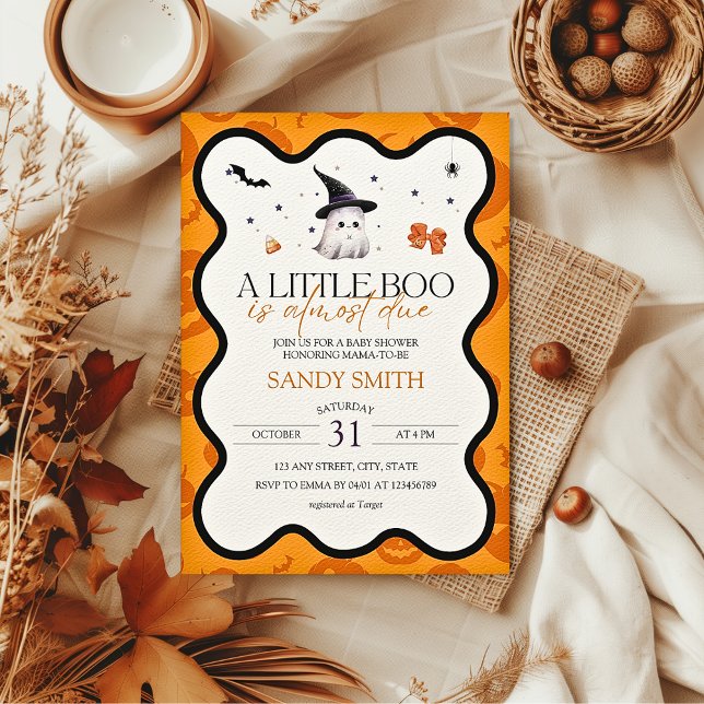 A little boo Ghost Halloween Fall Baby Shower Invitation (A little boo is almost due Fall Halloween Baby Shower Invitation)