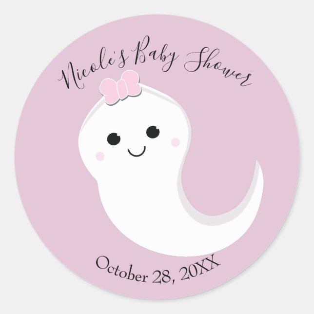 A Little Boo Ghost Pink Halloween Baby Shower   Classic Round Sticker (Front)