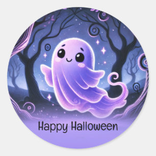 A Little Boo Ghost Purple Halloween Birthday Party Classic Round Sticker