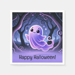 A Little Boo Ghost Purple Halloween Birthday Party Napkin