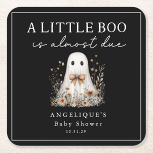 A Little Boo Ghost Wildflower Baby Shower Square Paper Coaster