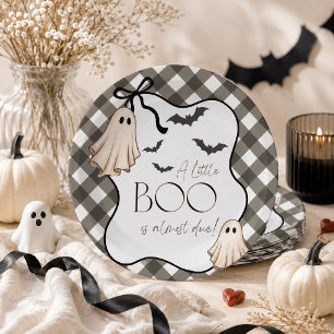 A Little Boo Gingham Halloween Baby Shower Paper Plate
