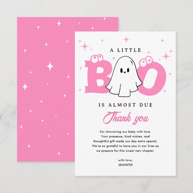 A Little Boo Girl Cute Ghost Halloween Baby Shower Thank You Card (Front/Back)