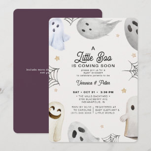 A Little Boo Girl Purple Halloween Baby Shower Invitation