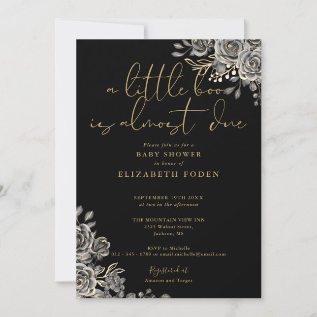 A Little Boo Gothic Floral All In One Baby Shower Invitation (Front)