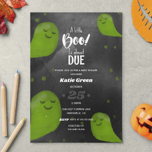 A Little Boo Green Happy Halloween Baby Shower Invitation