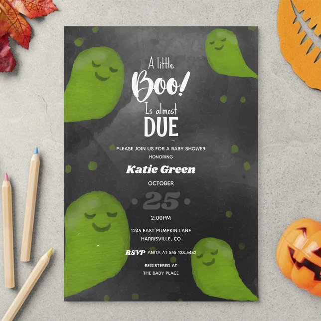 A Little Boo Green Happy Halloween Baby Shower Invitation (Creator Uploaded)