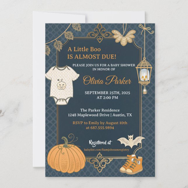 A Little Boo Halloween Baby Shower - Autumn Baby Invitation (Front)
