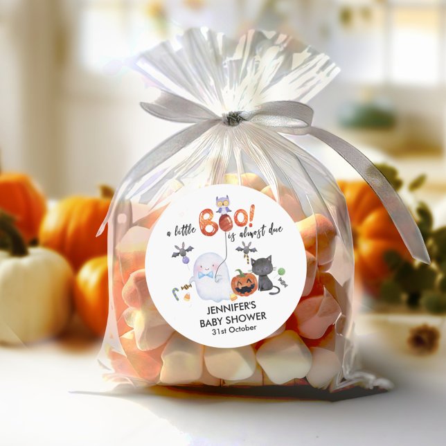 A Little Boo Halloween Baby Shower Classic Round Sticker (Creator Uploaded)