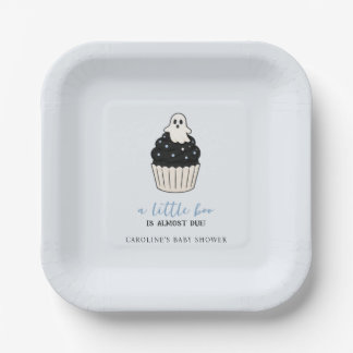 A Little Boo Halloween Baby Shower Cute Ghost Blue Paper Plate