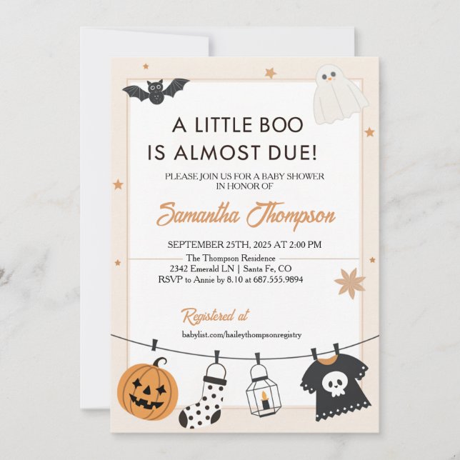 A Little Boo Halloween Baby Shower  Invitation (Front)