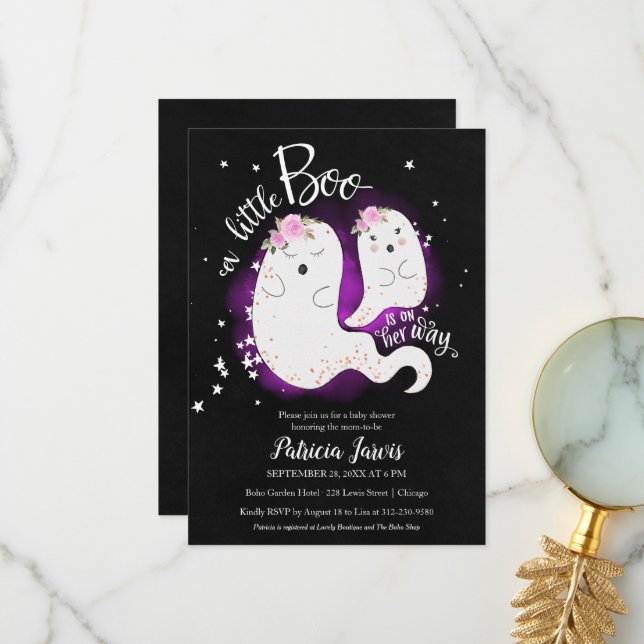 A Little Boo Halloween Baby Shower Invitation (Front/Back In Situ)