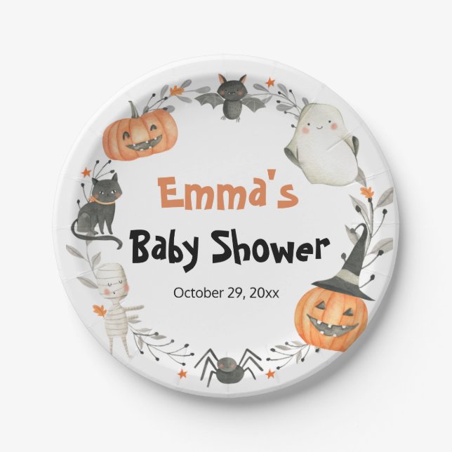 A Little Boo Halloween Baby Shower Paper Plates (Front)