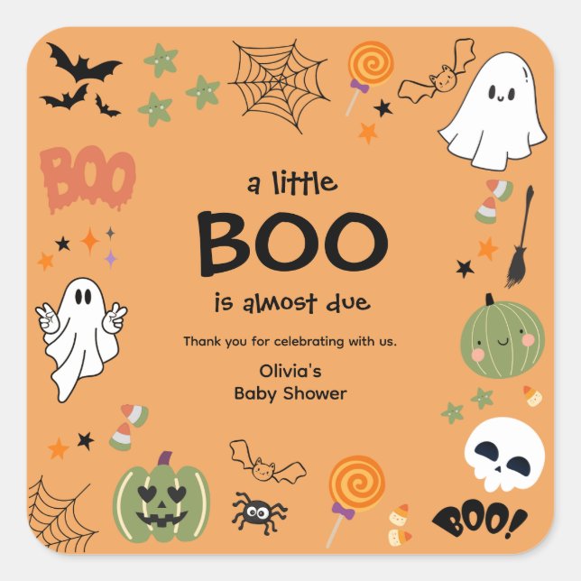 A Little Boo Halloween Baby Shower Thank You  Square Sticker (Front)