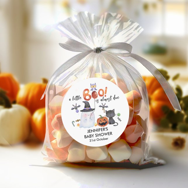 A Little Boo Halloween Baby Shower Witch Hat Classic Round Sticker (Creator Uploaded)