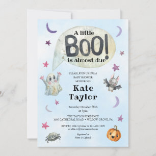 A Little Boo Halloween Blue Baby Shower Invitation