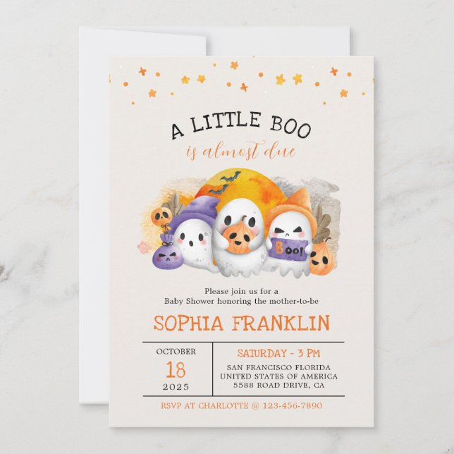 A Little Boo Halloween Cute Ghost Baby Shower Invitation (Front)