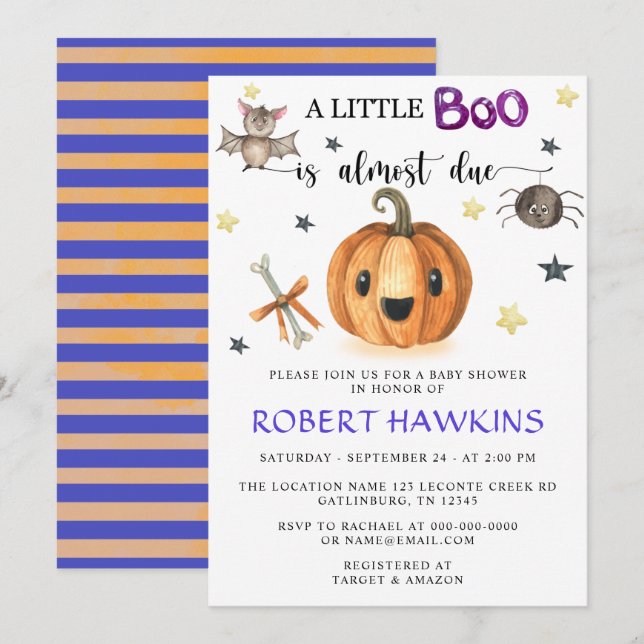 A Little Boo Halloween Pumpkin Baby Shower Invitation (Front/Back)