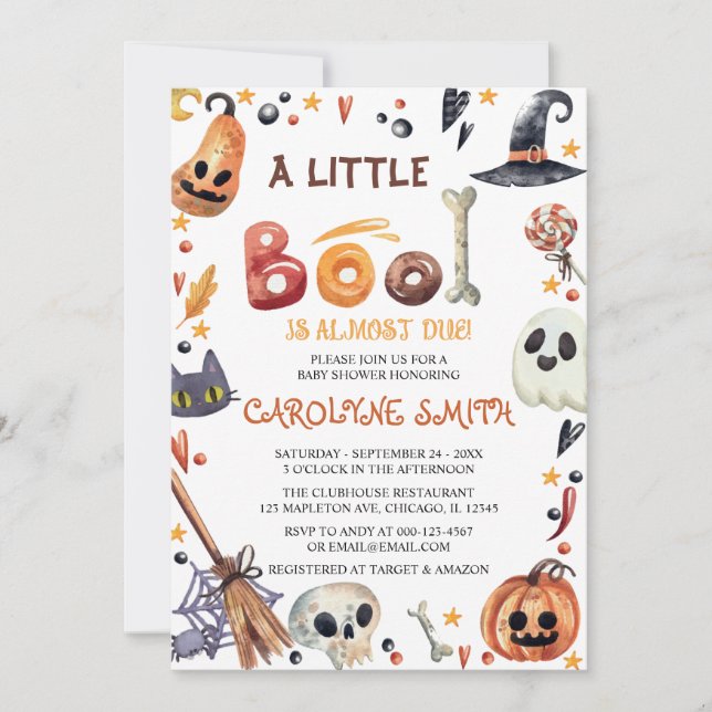 A Little Boo Halloween Pumpkin Baby Shower Invitation (Front)