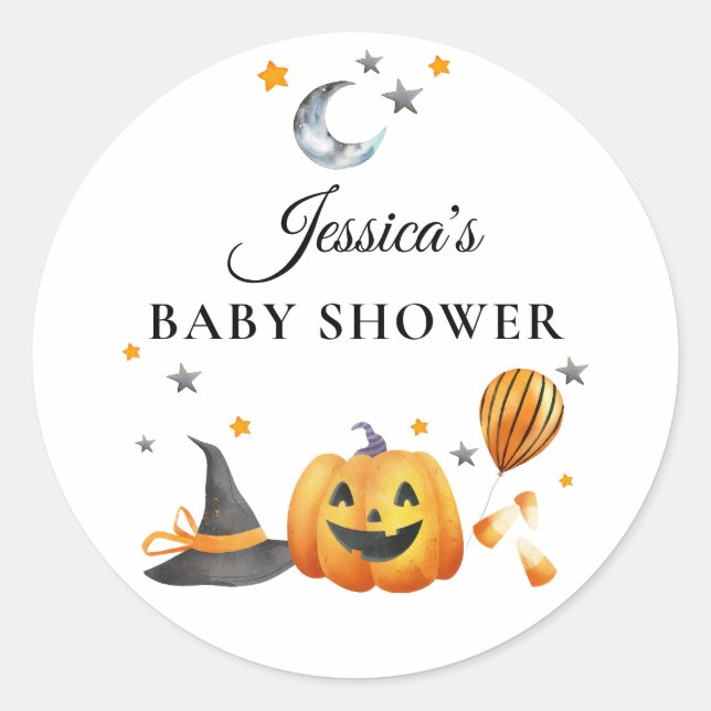A Little Boo Halloween Pumpkin Baby Shower Square Classic Round Sticker (Front)