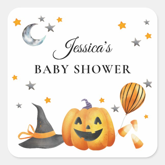 A Little Boo Halloween Pumpkin Baby Shower Square Sticker (Front)