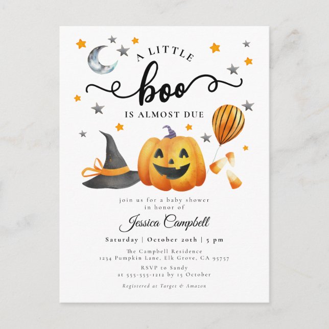 A Little Boo Halloween Pumpkin Fall Baby Shower Postcard (Front)