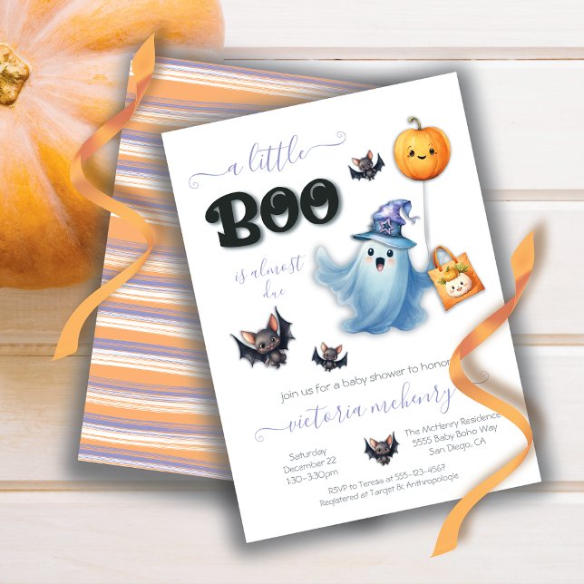 A little Boo Halloween  Watercolor Baby Shower Invitation (Creator Uploaded)